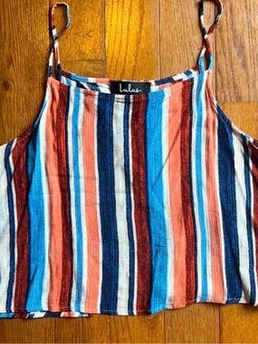 Lulu's Coral, Blue & Navy Striped Tank Top